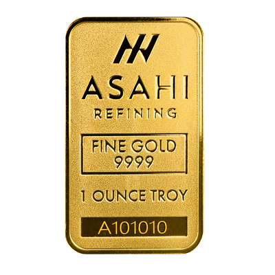 A picture of a 1 oz Asahi Gold Bar